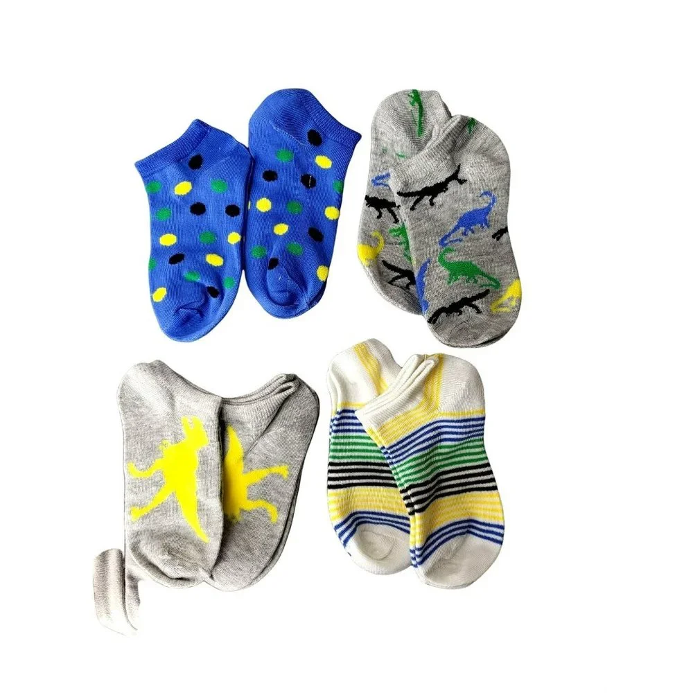 Boy Novelty‎ Dinosaur Striped Polka Dot Blue Gray Socks